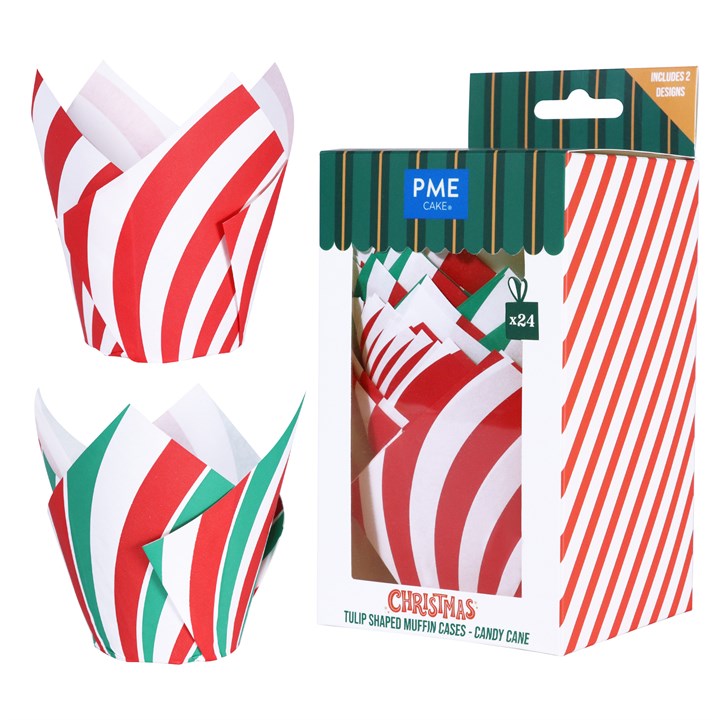 Christmas Tulip Muffin Cases - Candy Cane (Pack of 24)
