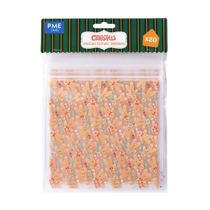 20 Christmas Plastic Resealable Treat Bags - Gingerbread