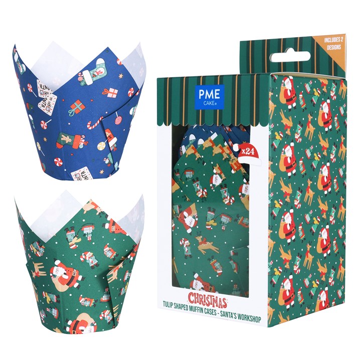 Christmas Tulip Muffin Cases - Santa's Workshop (Pack of 24)