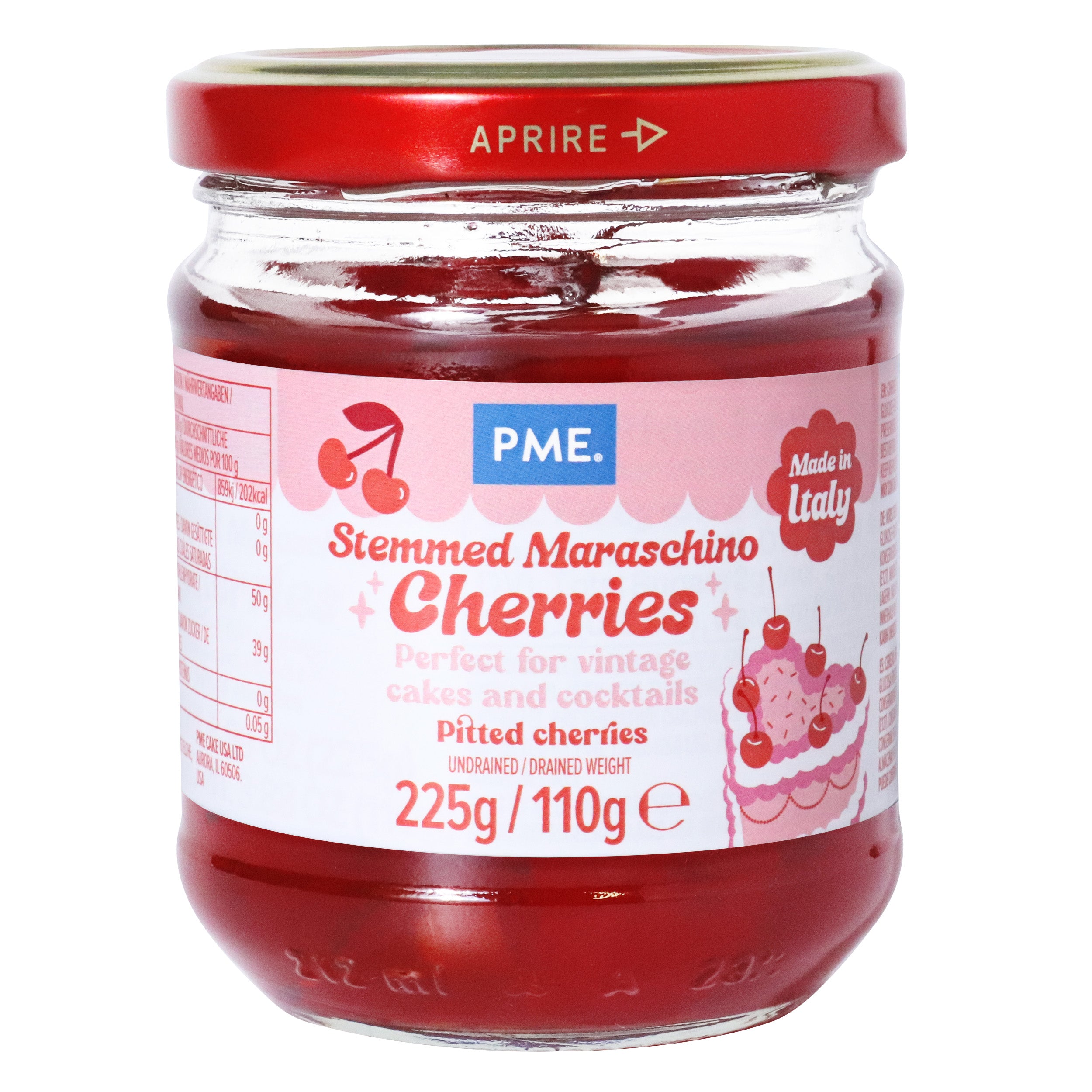 Red Stemmed Maraschino Cherries (225g)