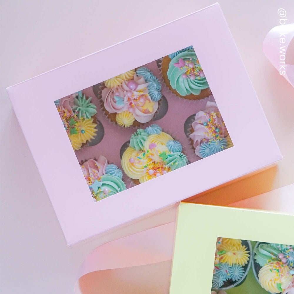Pink and Yellow Luxury Cupcake Box - Holds 6