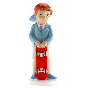 COMMUNION CAKE TOPPER BOY WITH  SKATEBOARD 16CM