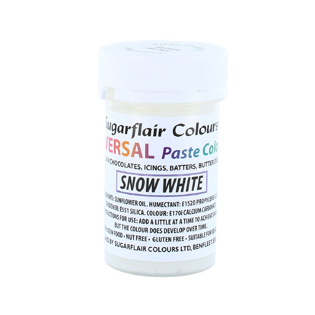 Sugarflair Universal Paste Colour Snow White E171 FREE 22g