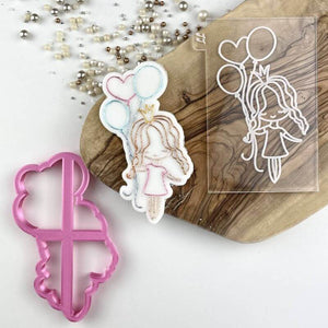 Girl with Balloons Birthday Cookie Cutter and Embosser