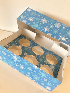 6 Cavity Blue Snowflake Cupcake Box
