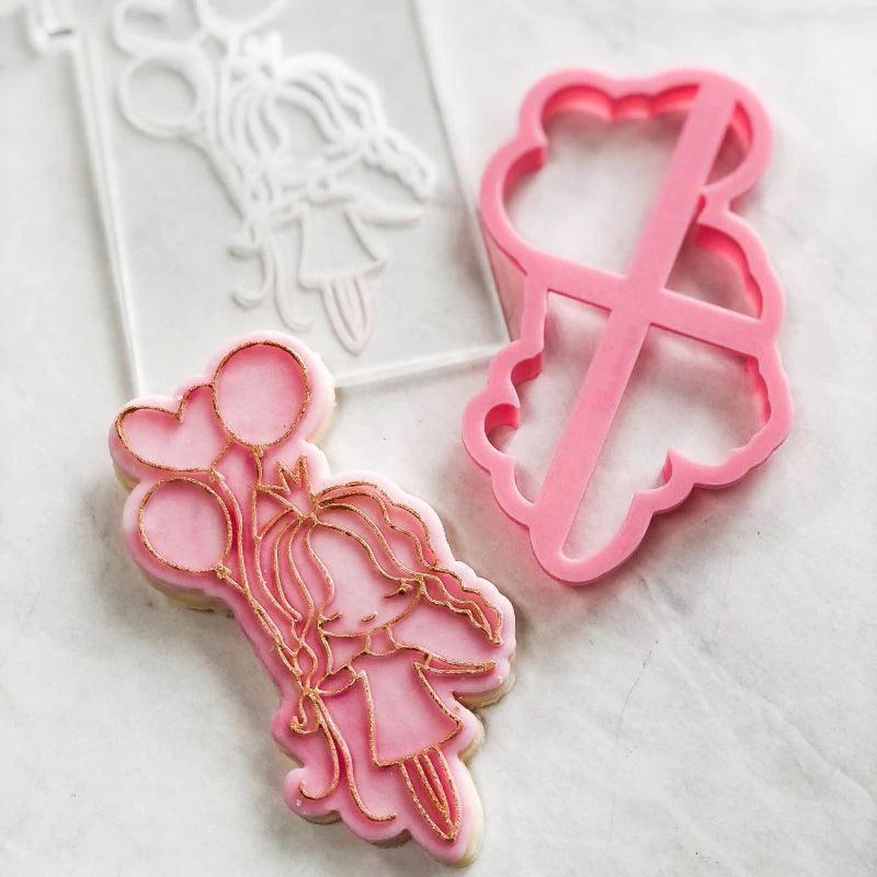 Girl with Balloons Birthday Cookie Cutter and Embosser