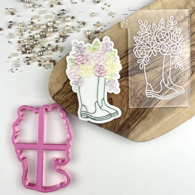 Wellie Boot with Flowers Floral Cookie Cutter and Embosser